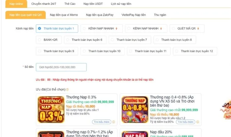 Bí Kíp Nạp Tiền Sodo6789 An Toàn Nhận Thưởng Khủng 2 Giao diện nạp tiền Sodo6789